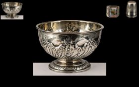 Late Victorian Period Sterling Silver Embossed Footed Bowl of Small Proportions,