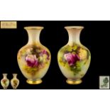 Royal Worcester Superb Matched Pair of Signed and Hand Painted Globular Shaped Vases ' Roses '