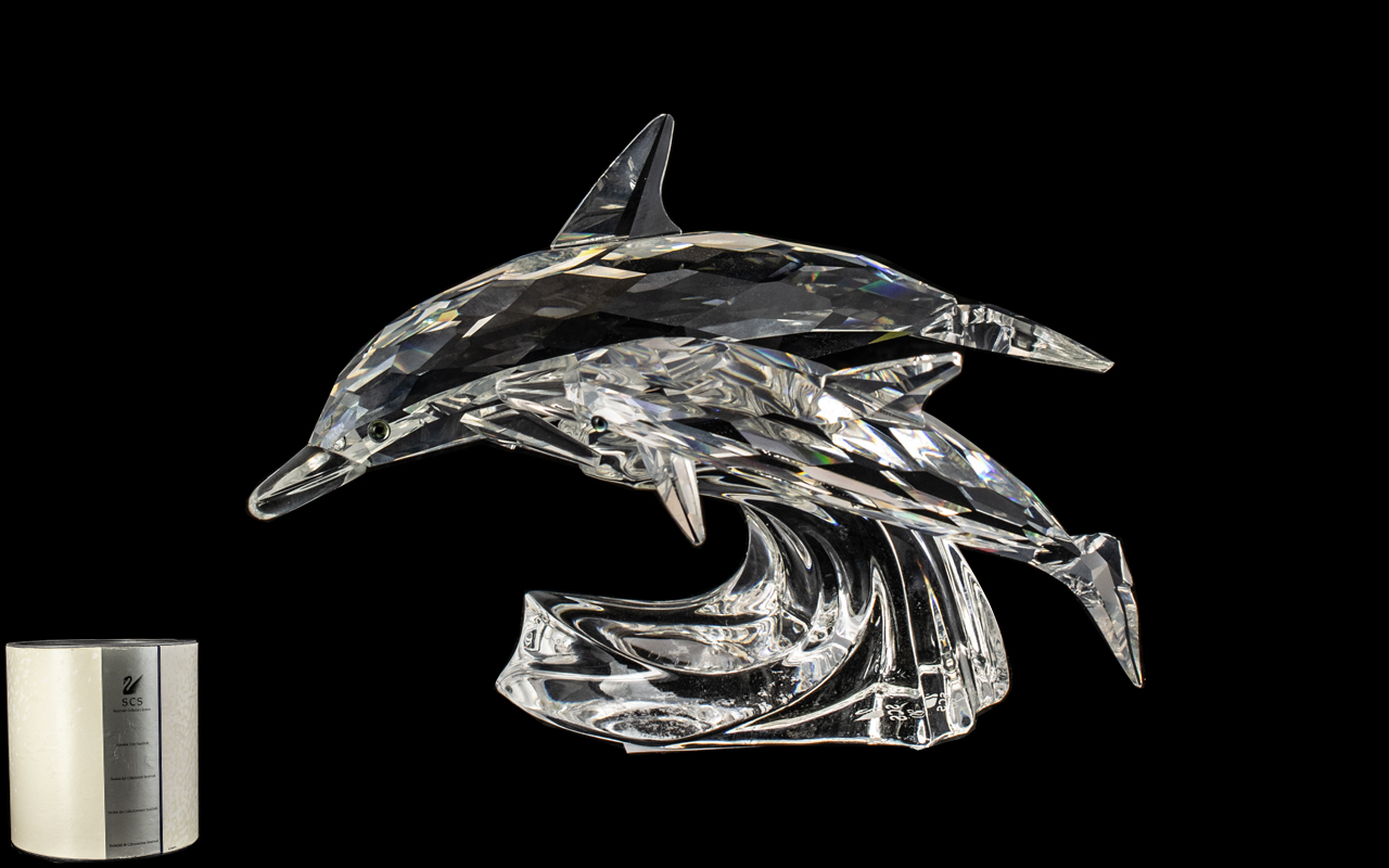 Swarovski Annual Members Piece 1990 - Lead Me - The Dolphins. Complete with original box.