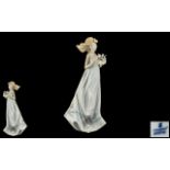 Lladro Tall and Impressive Hand Painted Porcelain Figure ' Butterfly Treasures ' Young Woman