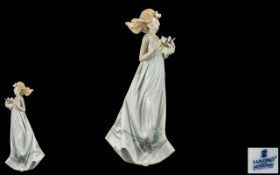 Lladro Tall and Impressive Hand Painted Porcelain Figure ' Butterfly Treasures ' Young Woman