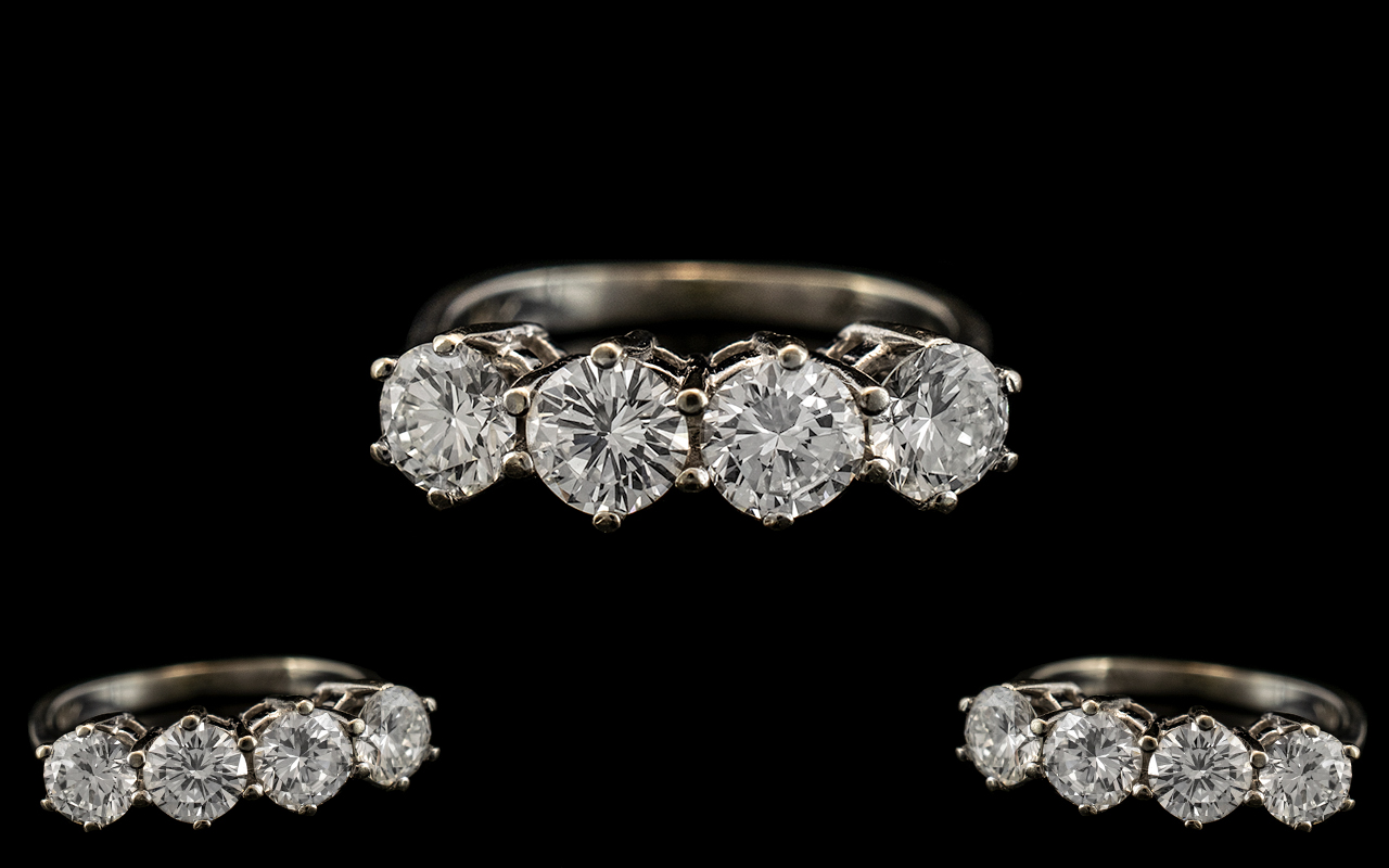 Ladies - Superb Quality 14ct White Gold 4 Stone Diamond Set Ring. Marked 14ct to Interior of