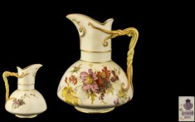 Royal Worcester Hand Decorated Blush Ivory Stylised Jug - Ewer.