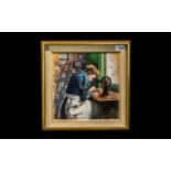 Small Oil Painting on Panel depicting a lady sewing; Modern school, signed Durkin, framed,