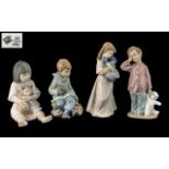 Four Various Nao Porcelain Figures of Small Children with dolls and pets;