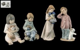 Four Various Nao Porcelain Figures of Small Children with dolls and pets;