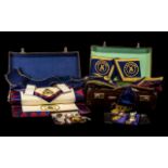 Masonic Interest: Two Cases containing Masonic aprons, cuffs, sashes, gilt decorations,