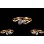18ct Gold and Platinum - Attractive Two Stone Diamond Set Ring. Marked 18ct Gold and Platinum to