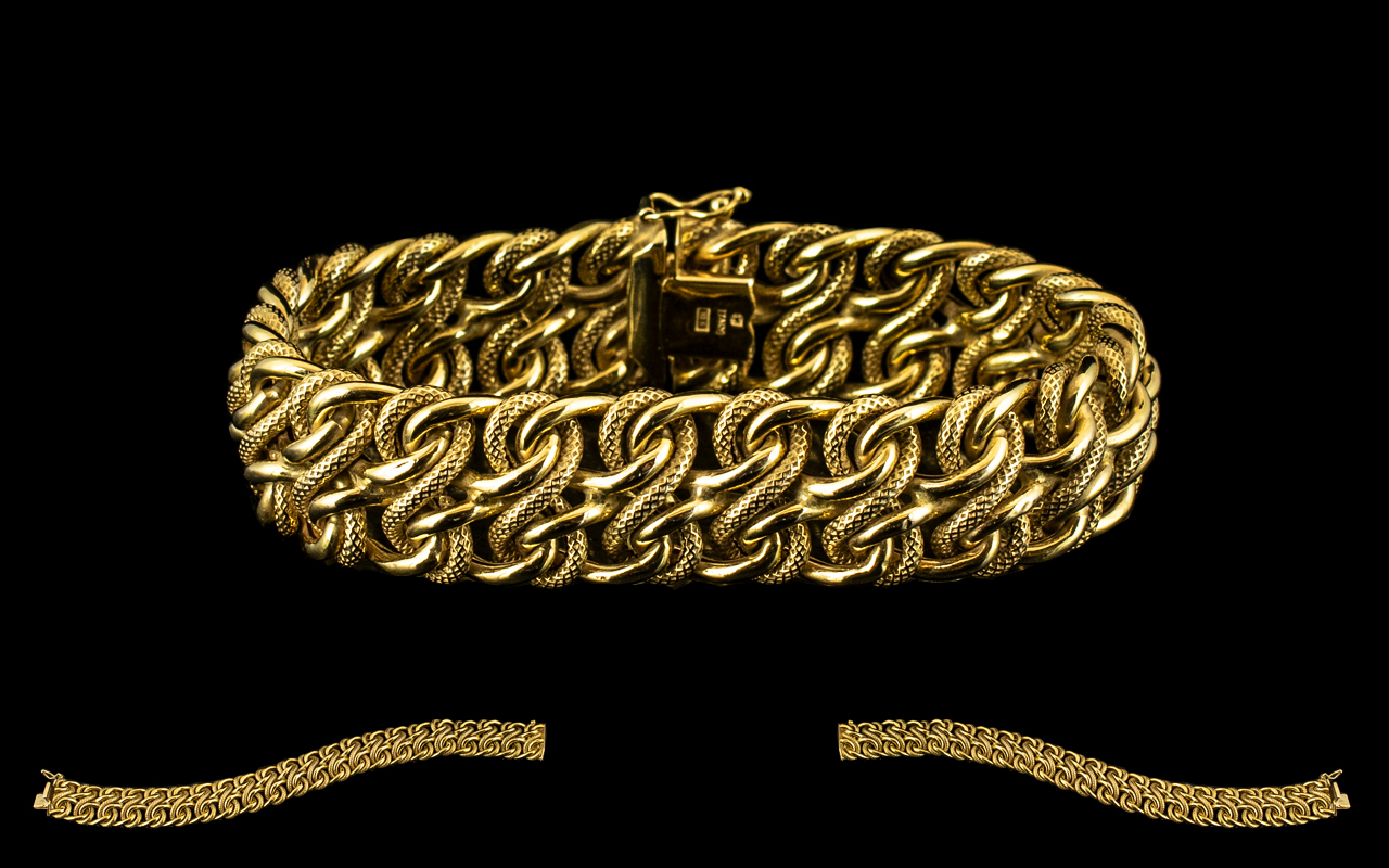 10ct Yellow Gold - Superb Quality Italian Snake Design Bracelet of Wide Proportions.