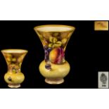 Royal Worcester Fine Hand Painted and Signed Fruits Vase ' Fallen Fruits ' Still Life - Peaches,