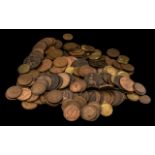 Large Selection of English Copper Pennies, Half Pennies, Threepences and Farthings.