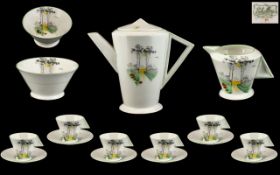 Shelley Art Deco Period Tea Service 'Cornfield', with a black print,