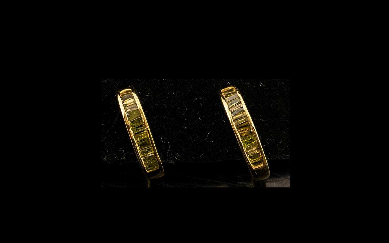 Yellow Diamond J-Hoop Earrings, baguette