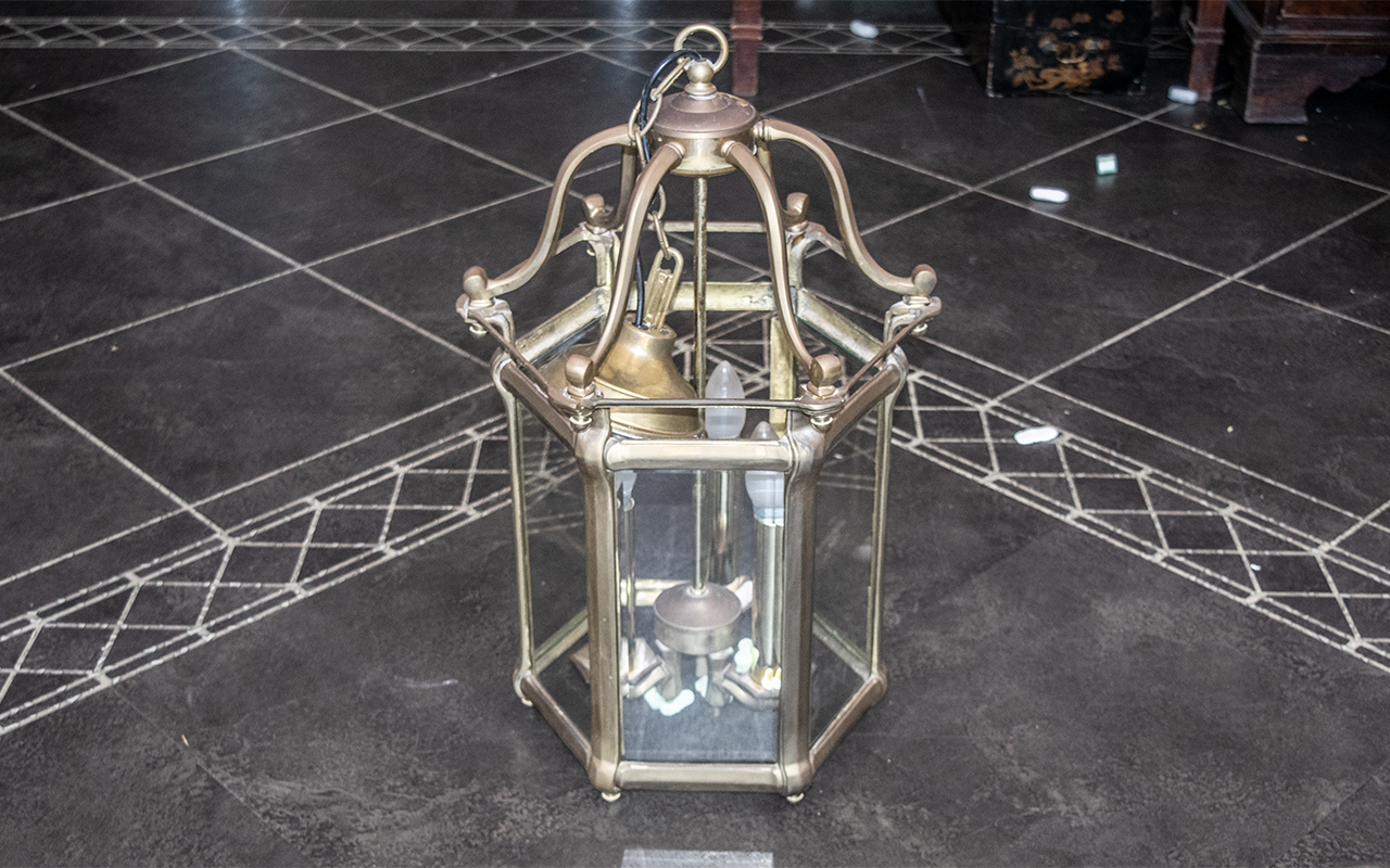 A Reproduction Brass Hanging Lantern Ele