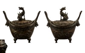 Ching Dynasty Pair of Finely Cast Heavy