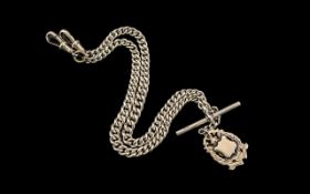 Antique Period Sterling Silver Double Albert Watch Chain with T-Bar.