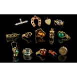 An Excellent Collection of Assorted Vintage and Antique Period 9ct Gold Charms ( 14 ) In Total.