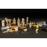 Collection of Assorted Small Oriental Items, including carved figurines, elephants, horses,