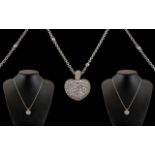 18ct White Gold - Superb Quality and Attractive Heart Shaped Diamond Set Pendant / Locket with