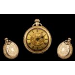 14ct Gold Ladies Fob Watch, gilt chapter dial with Roman numerals, central floral chasing,