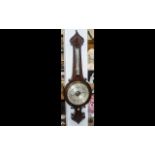 Early Victorian Rosewood Banjo Barometer with onion top; a mercury, wall barometer with a silvered,