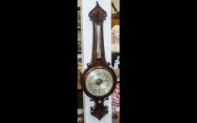 Early Victorian Rosewood Banjo Barometer with onion top; a mercury, wall barometer with a silvered,