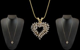 Attractive 9ct Gold Heart Shaped Diamond Set Pendant Drop,