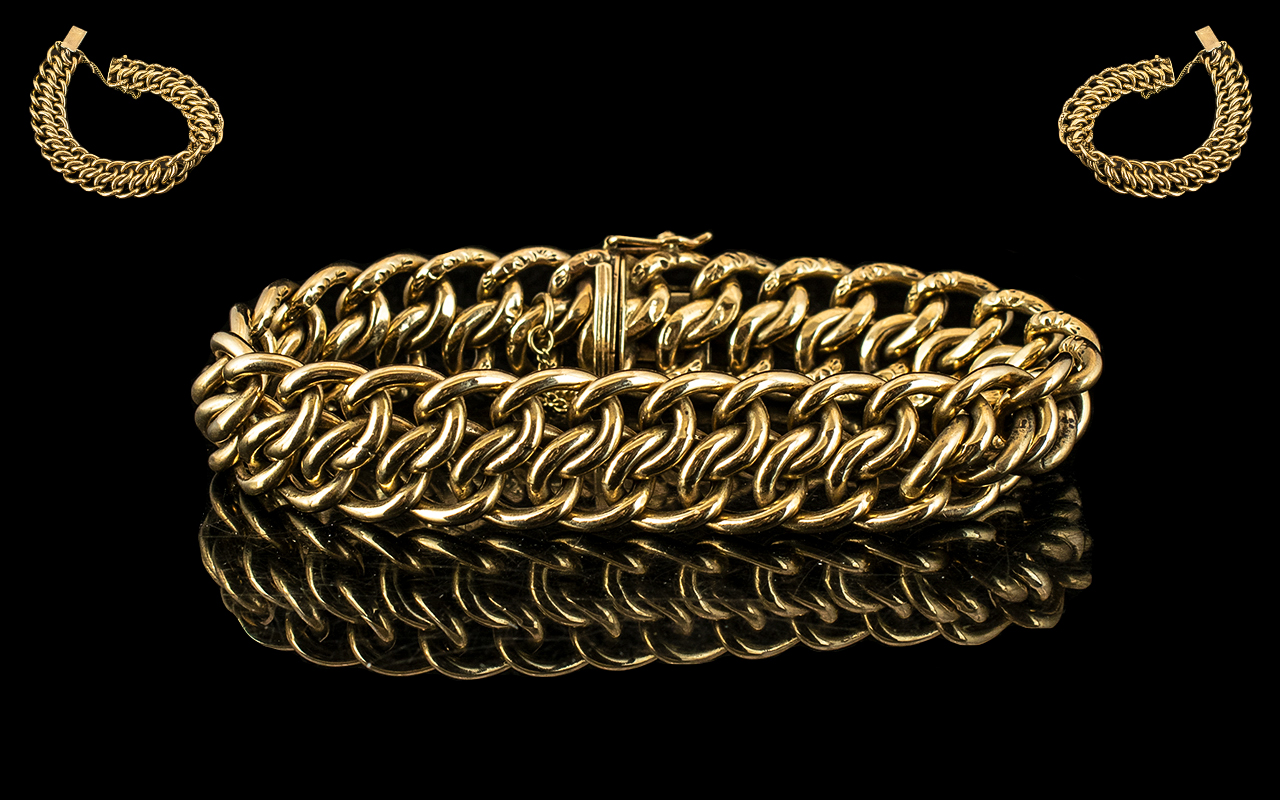 Antique Period Superb Quality and Well Designed 9ct Gold - Embossed Ornate Triple Link Bracelet.