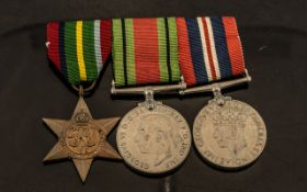 Military Interest, Set Of 3 WWII Medals On Bar Comprising The Defense Medal,