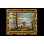 Pair of Winter Scene Paintings, framed in ornate gilt frames,