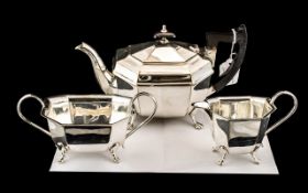 Art Deco Style Plated Set comprising Tea Pot, Milk Jug and Sugar Bowl, made in Sheffield.