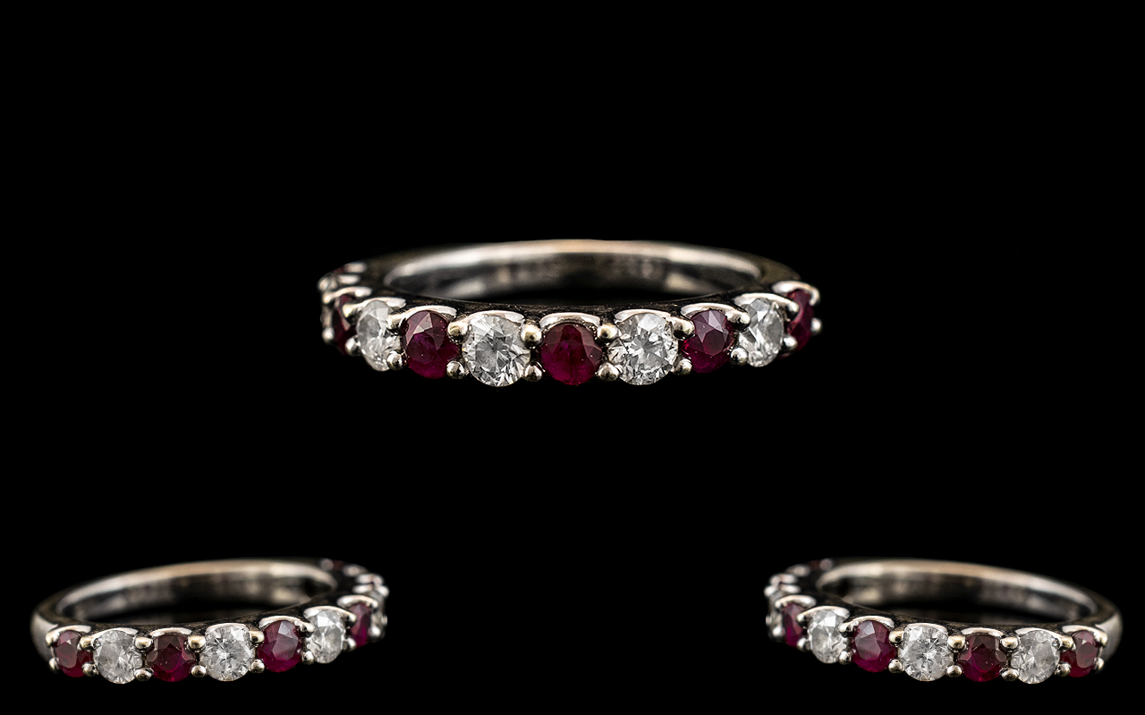 Ladies - Attractive Contemporary Designed 9ct White Gold Diamond and Ruby Set Half - Eternity - Bild 2 aus 2