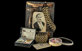 Collection of Ephemera & Vintage Costume Jewellery, comprising: Vintage copper photo frame,