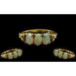 Ladies - Attractive 9ct Yellow Gold - 3 Stone Opal Set Ring, Ornate Setting,
