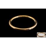 Antique Period - 9ct Attractive Rose Gold Hollow Bangle of Plain Form. Marked 9ct Gold.