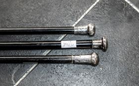 Three Silver Topped Edwardian Walking Sticks with ebonized canes (3)