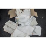 Box of Vintage Linen comprising embroidered, crochet, lace, tablecloths, napkins, etc.