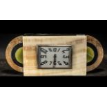 Art Deco Mantle Clock with rectangular dial, Arabic numerals, with chrome cover, lacking glass.