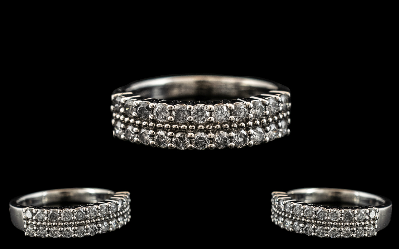 18ct White Gold Attractive Diamond Set Half - Eternity Ring. Full Hallmark for 750 - 18ct.