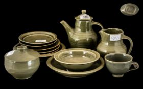 Art Pottery: Crowan Pottery (Harry & Mary Davis) Celadon Glazed Ware comprising water jug,
