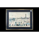 Blackpool Interest - Signed Print by Alan Tortice, depicting a crowded beach scene.