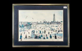 Blackpool Interest - Signed Print by Alan Tortice, depicting a crowded beach scene.