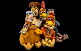Collection of Chicken Run Soft Toys by Dreamworks, comprising Fowler, Mac, Babs, Rocky and Ginger.