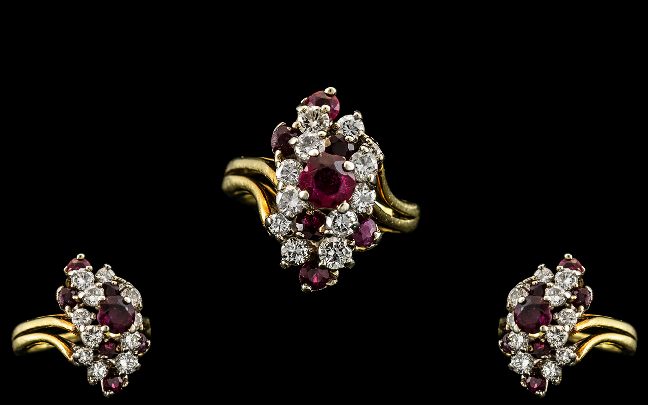 Ladies 18ct Gold Contemporary Ruby and Diamond Set Ring. Marked 18ct to Interior of Shank. - Bild 2 aus 2