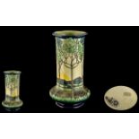 Burmantofts Art Nouveau Parti Ware Vase, sun rising through trees design,
