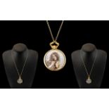 Antique Period Attractive 9ct Gold Mounted Double Locket Pendant - Attached to a 9ct Gold Chain.