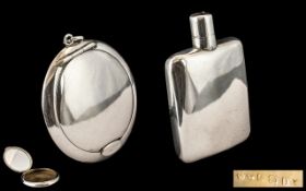 Edwardian Period Sterling Silver Pocket Flask of Small Proportions and Plain Form,