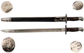 1907 Pattern Smle Bayonet Manufactured by Sanderson - Bayonet and Scabbard, Marked as Issued to R.A.