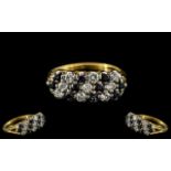 Ladies Attractive 18ct Gold - Diamond and Sapphire Set Dress Ring, Excellent Design.