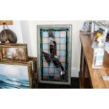 Large Framed Leaded Stained Glass Panel depicting a red kite in full flight.